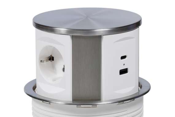 Блок розеток выдвижной вертикальный (3 розетки, USB-A, USB-C) G10703N-2AC.N Серебро/Белый d135