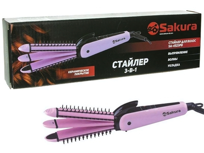 Стайлер 3-в-1 выпрямитель, плойка-гофре и укладка 38Вт с керамическим покрытием SA-4523PB