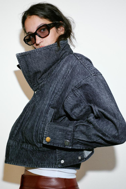 ZARA УКОРОЧЕННАЯ ДЖИНСОВАЯ КУРТКА Z1975, СИНИЙ/ЧЕРНЫЙ