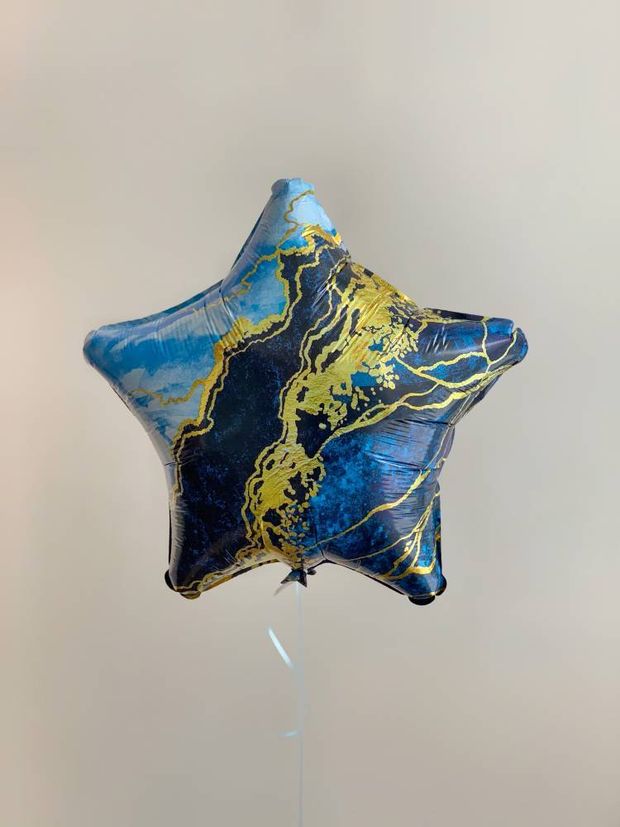 Ag Шар Звезда Синий мрамор 19" / 48см 1шт (БГ-15)