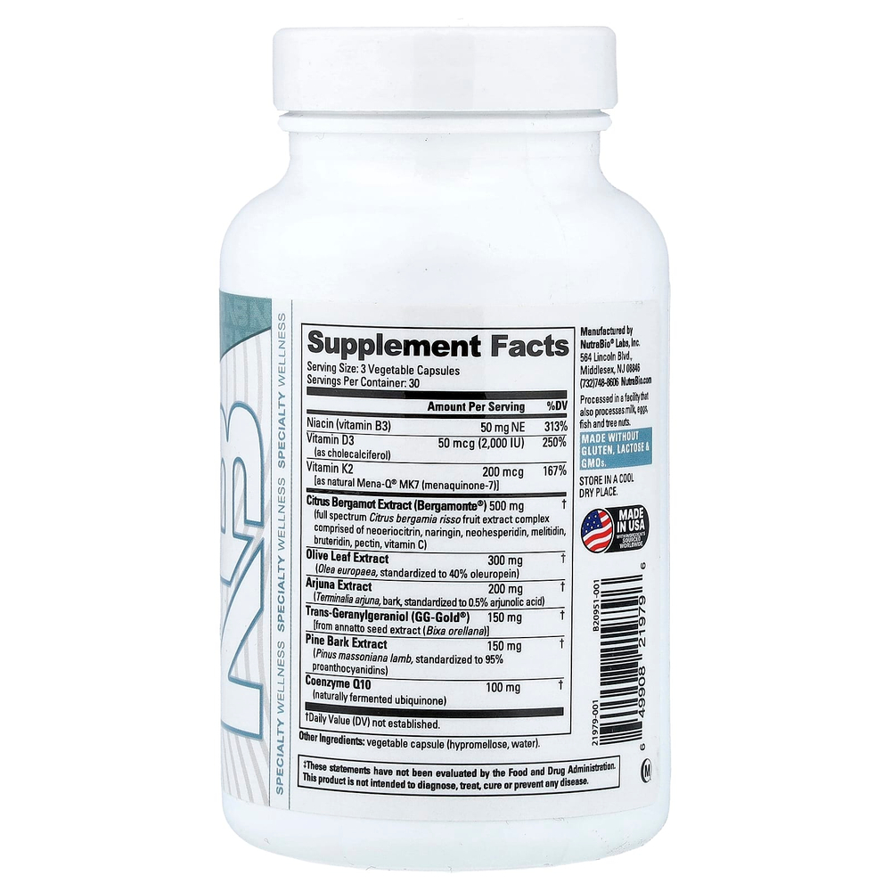 NutraBio, для сердца, 90 капсул