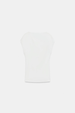 ZARA ТОП СО СБОРКАМИ И ФУРНИТУРОЙ, ЖЕЛТОВАТО-БЕЛЫЙ