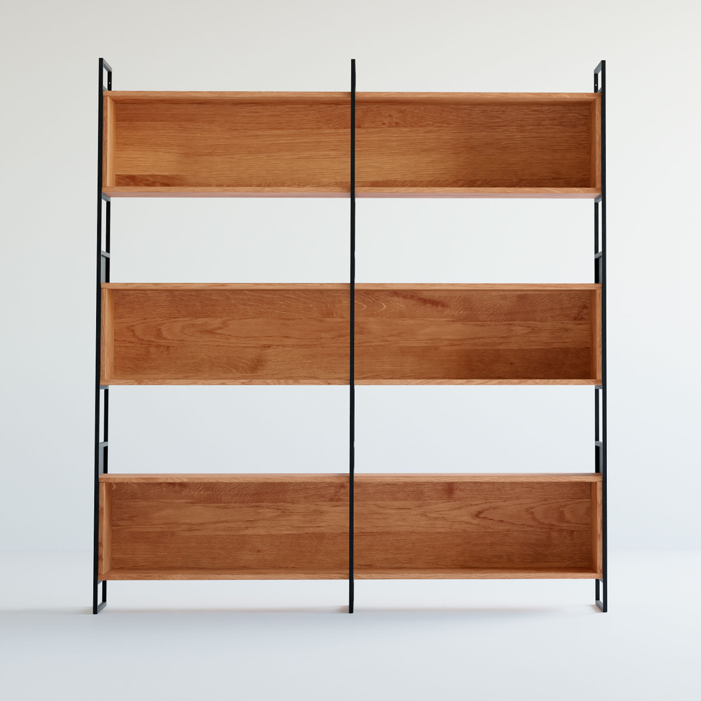 Стеллаж из массива дуба с 3 полками Бьерн 195х35х180 см, с металлом