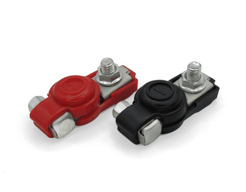 Клеммы аккумулятора комплект  -  и  + , латунь, в пластиковом изоляторе, болт и гайка (CARGEN)