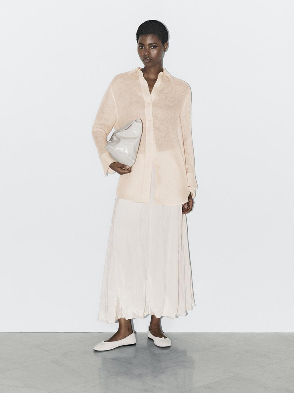 Massimo Dutti Длинная рубашка из 100% льна – STUDIO, желтый