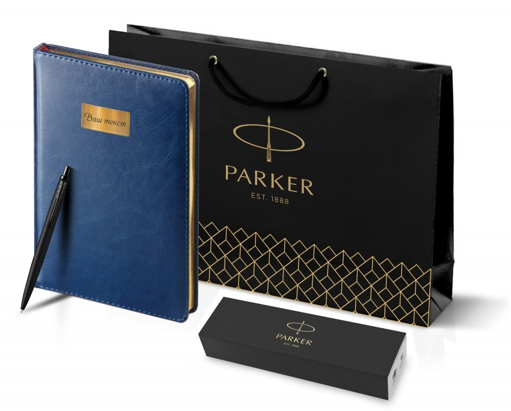 Подарочный набор: Шариковая ручка Parker  Jotter XL SE20 Monochrome в подарочной упаковке, цвет: Black, стержень: Mblue и Ежедневник синий недатирован