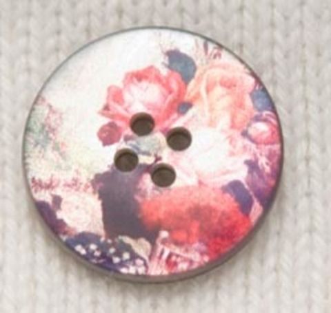 Пуговица с букетом разноцветных роз, роспись по перламутру, 18 мм