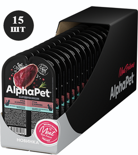 AlphaPet Superpremium Sensitive для кошек утка и клюква мясные кусочки в соусе 80гр./15шт.