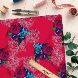 Ткань шелк Армани красно-синие цветы