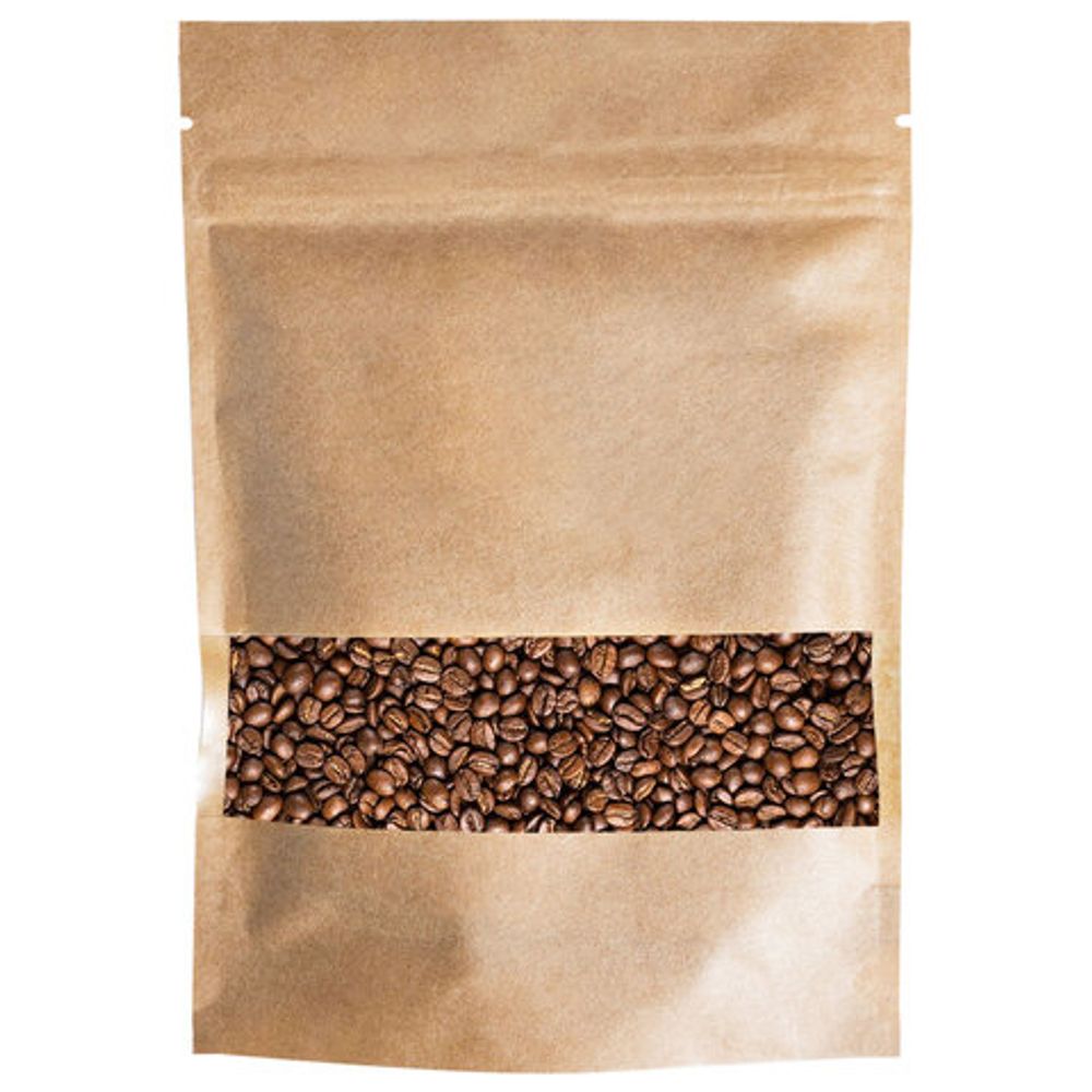 Пакеты дой-пак с замком ZIP LOCK, крафт с окном 50 мм, 140х200 + 40 мм, КОМПЛЕКТ 100 штук, 150 мкм, BRAUBERG, 700690