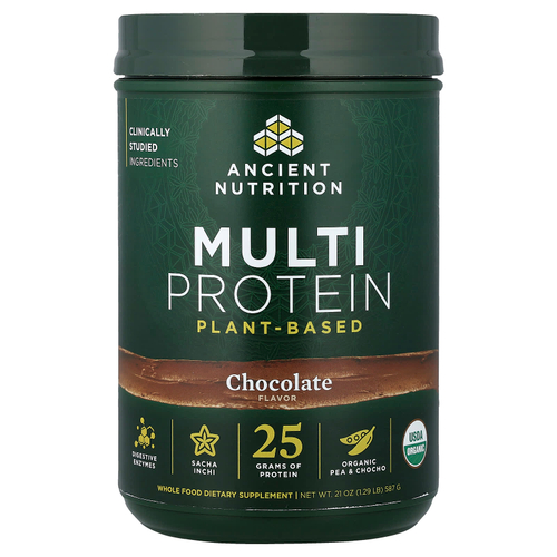 Ancient Nutrition, мультипротеин, растительный, со вкусом шоколада, 587 г