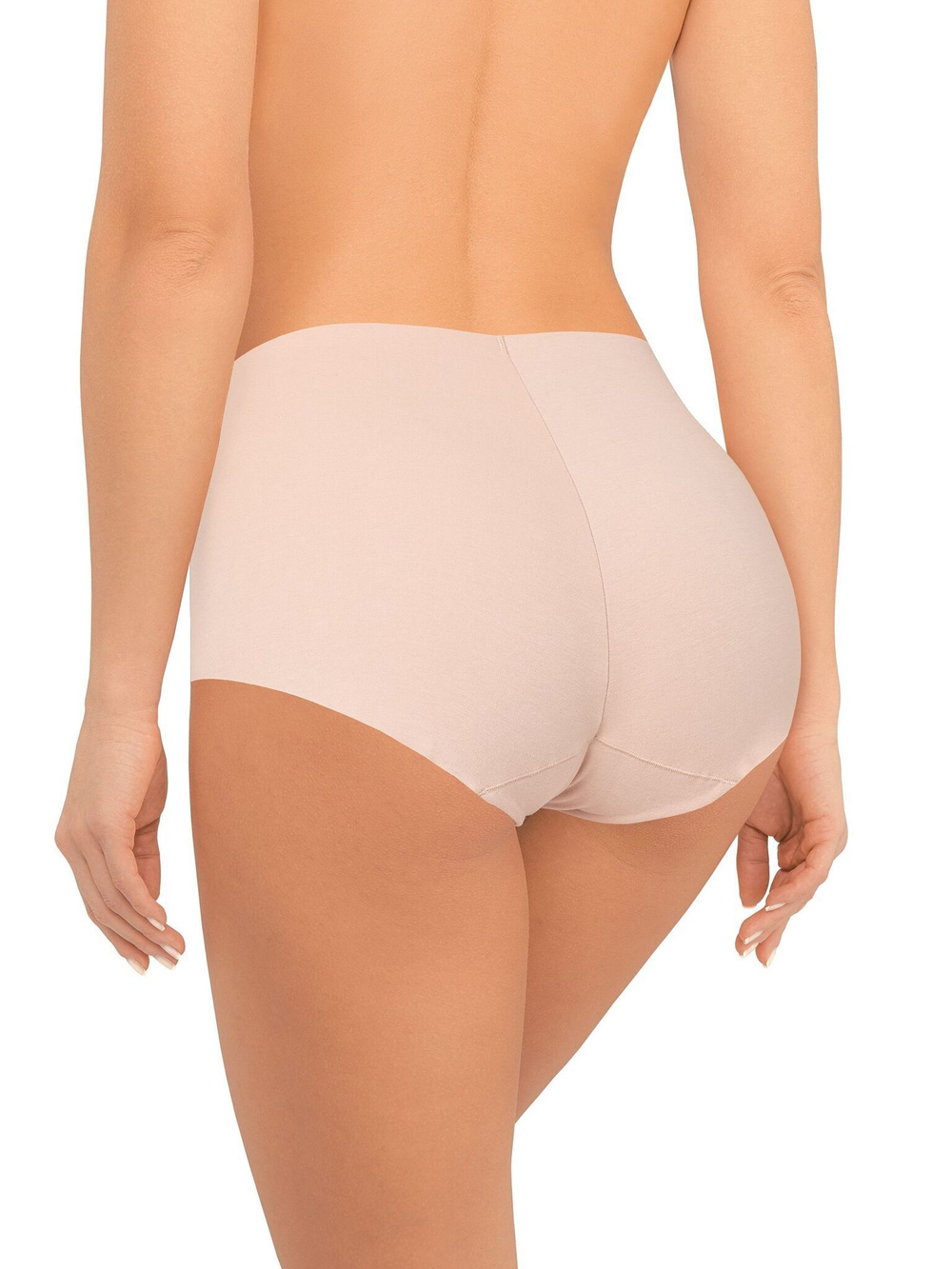 Высокие бесшовные трусики-слипы без рисунка (Размер: M) (Цвет: бежевый)