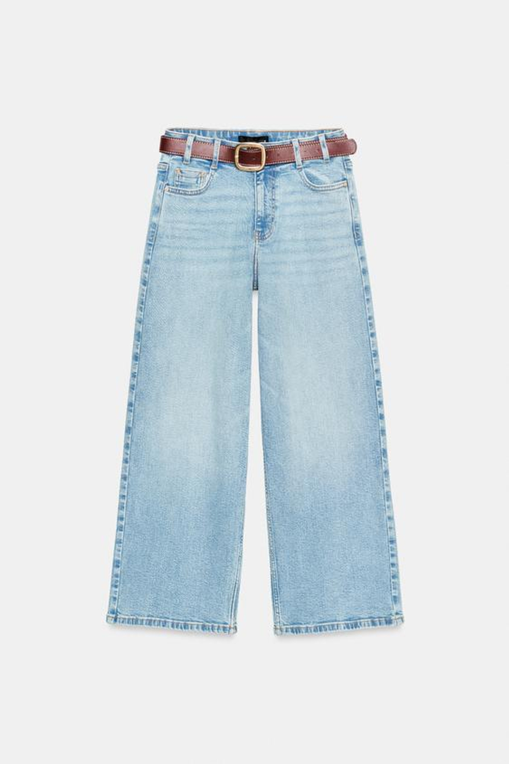 ZARA ДЖИНСЫ Z.10 КЮЛОТЫ С ВЫСОКОЙ ПОСАДКОЙ И РЕМНЕМ, ГОЛУБОЙ
