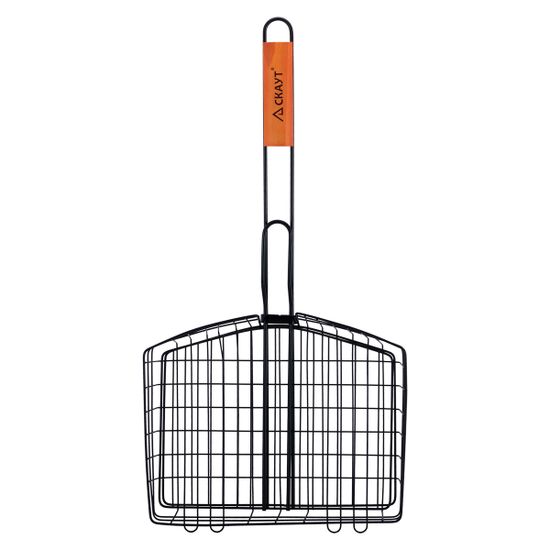 Решетка для гриля глубокая 30,5х24х5 см с антипригарным покрытием СКАУТ СК-0740 с деревянными ручками