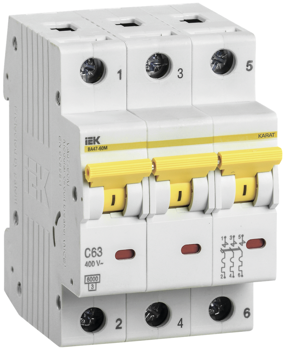 KARAT Автоматический выключатель ВА47-60M 3P C 63А 6кА IEK