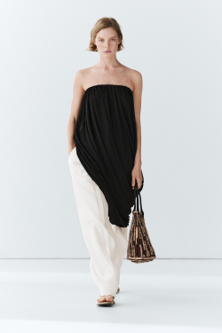Massimo Dutti Струящийся топ без бретелей с плиссировкой, черный