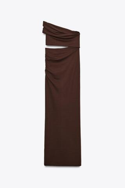 ZARA ДЛИННОЕ ПЛАТЬЕ АСИММЕТРИЧНОГО КРОЯ С ВЫРЕЗАМИ, ШОКОЛАДНЫЙ