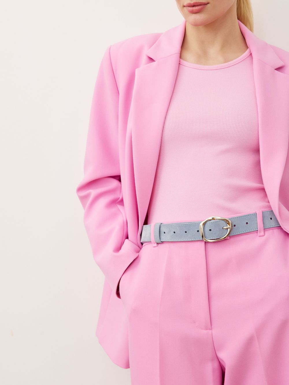 БАЗОВЫЙ РЕМЕНЬ С МЯТОЙ ПРЯЖКОЙ ЗАМША ГОЛУБОЙ