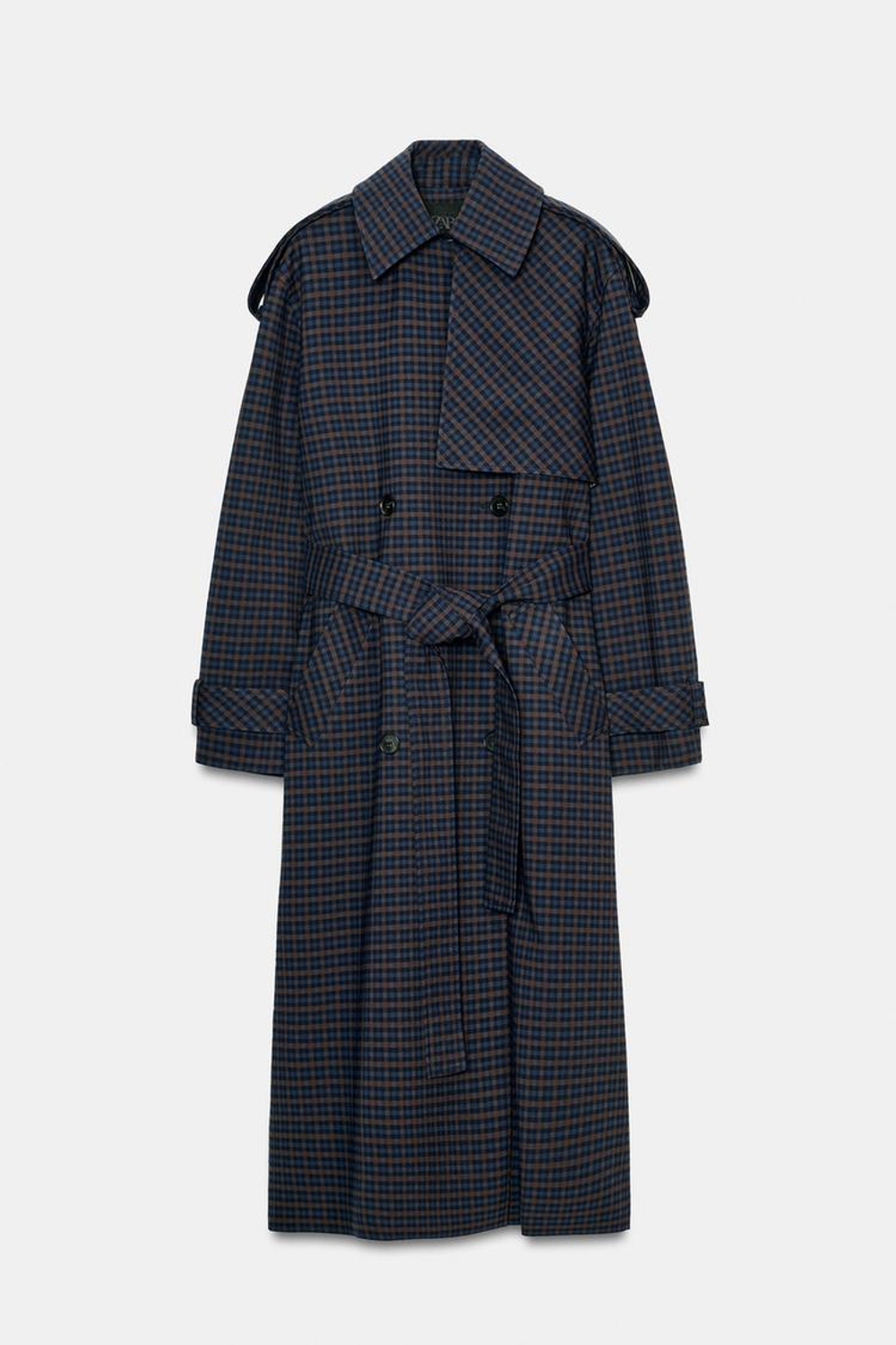ZARA ТРЕНЧ В КЛЕТКУ ZW COLLECTION LIMITED EDITION, КОРИЧНЕВО-СИНИЙ
