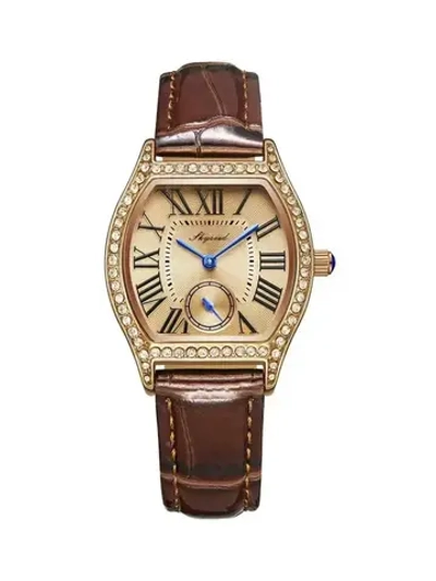 Часы наручные кварцевые на кожаном ремешке, золотистый/оттенки коричневого W9290-01