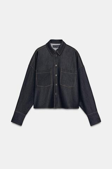 ZARA РУБАШКА ОВЕРСАЙЗ С КОНТРАСТНОЙ ОТДЕЛКОЙ, ЧЕРНЫЙ