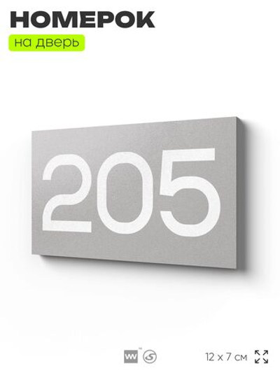 Номер на дверь 205, табличка на дверь для офиса, квартиры, кабинета, аудитории, склада, серый 120х70 мм, Айдентика Технолоджи