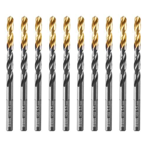 Сверло по металлу, 5,5 мм, HSS-Tin, Golden Tip, 10 шт. Denzel