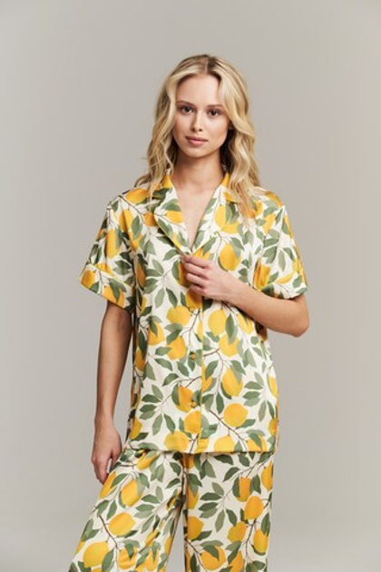 Шелковая блуза с кантом и лимонами