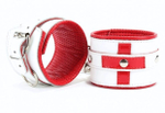 Бело-красные кожаные наручники Медсестричка (Цвет: белый с красным)