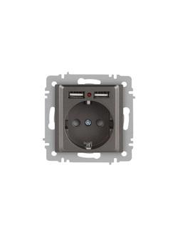 Розетка 1-м СП Accent 6-410-09 16А IP20 250В P+E Schuko + 2хUSB защ. шторки титан Intro Б0063711