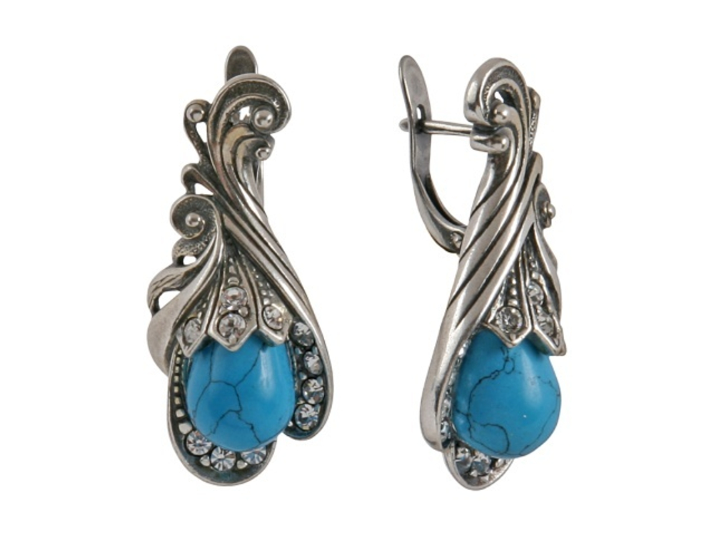 "Спб О С Камнем" серьги в серебряном покрытии из коллекции "Города России" от Jenavi  с английским замком