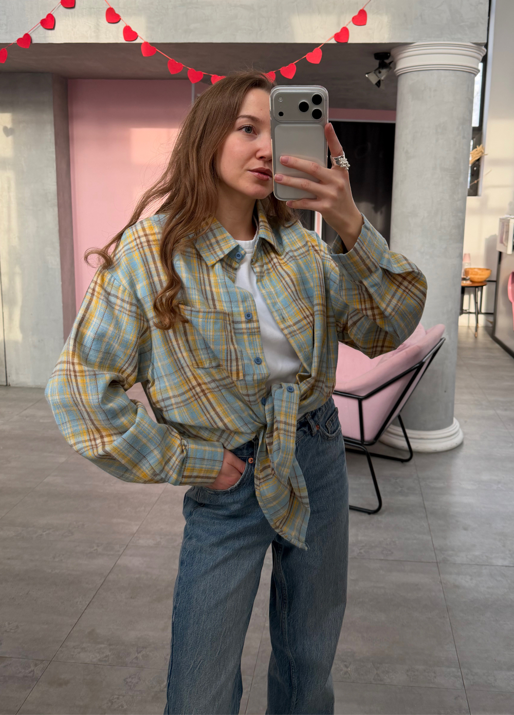 Рубашка в клетку голубой