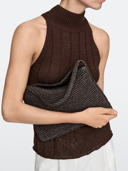 Massimo Dutti Маленькая сумка через плечо из рафии, коричневый