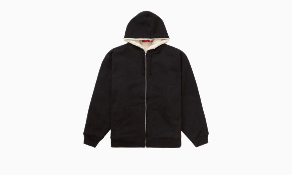 Supreme Faux Fur Lined Zip Up Hooded Sweatshirt "Black"