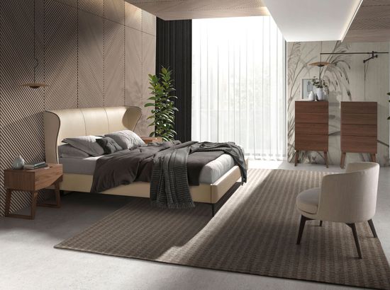 Кровать 7157/GC2002B из экокожи кремового цвета