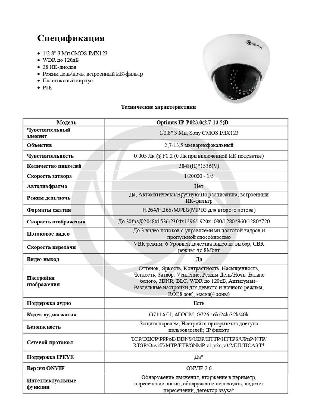 Видеокамера Optimus IP-P023.0(2.7-13.5)D