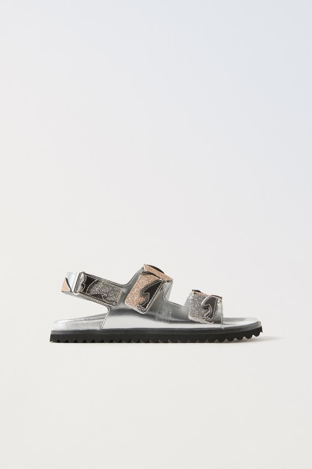 ZARA САНДАЛИИ С МЕТАЛЛИЧЕСКИМ БЛЕСКОМ, СЕРЕБРИСТЫЙ
