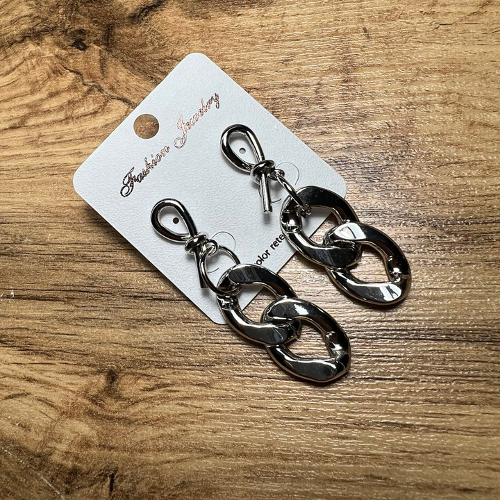 Серьги "Цепи" бантик панцирное плетение 2 звена металл серебристый