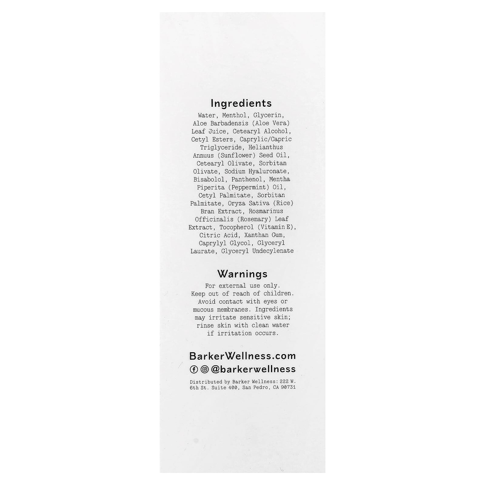 Barker Wellness Co, крем для восстановления мышц, 100 мл (3,3 унции)