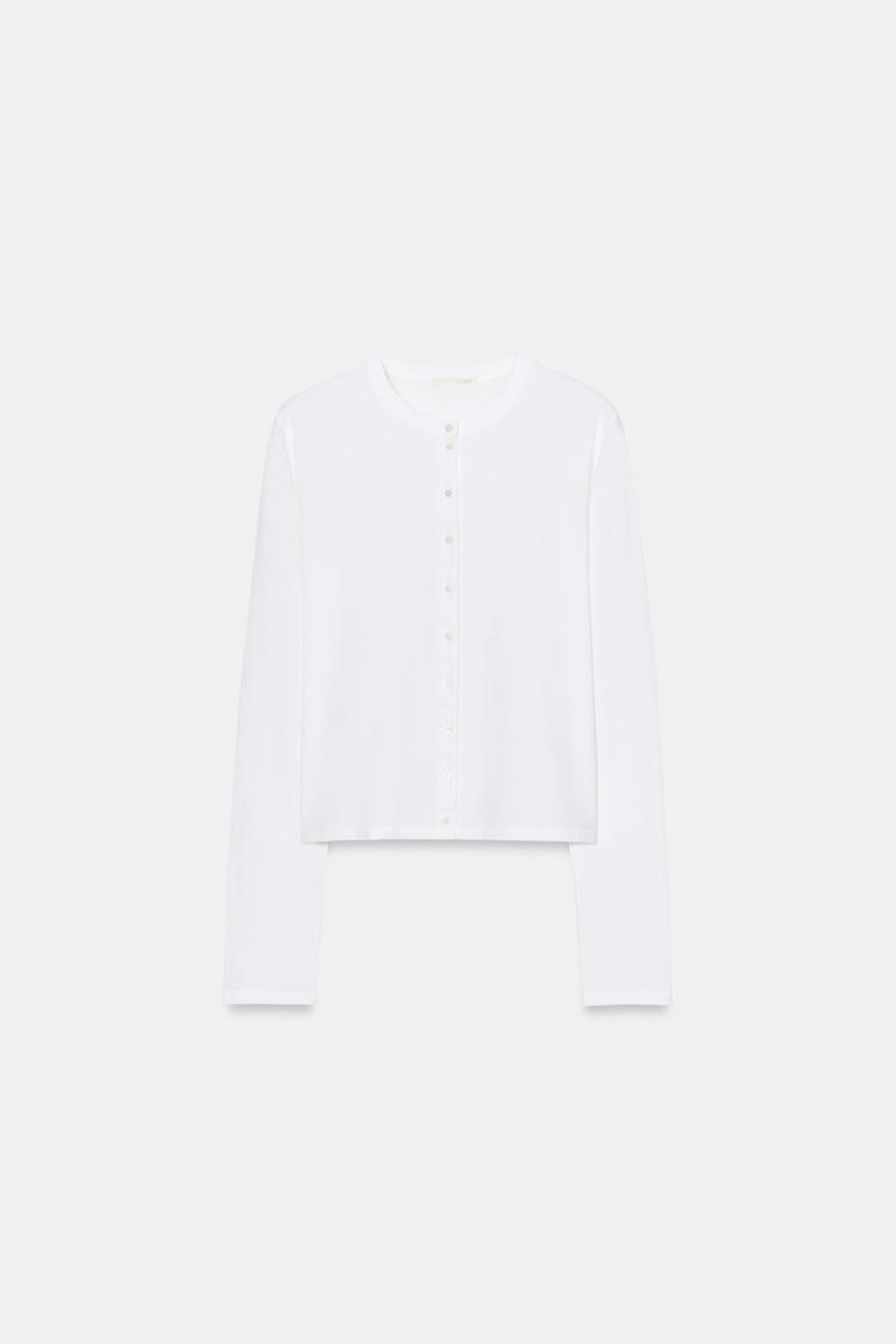 ZARA ФУТБОЛКА ИЗ 100% ХЛОПКА НА ПУГОВИЦАХ, БЕЛЫЙ