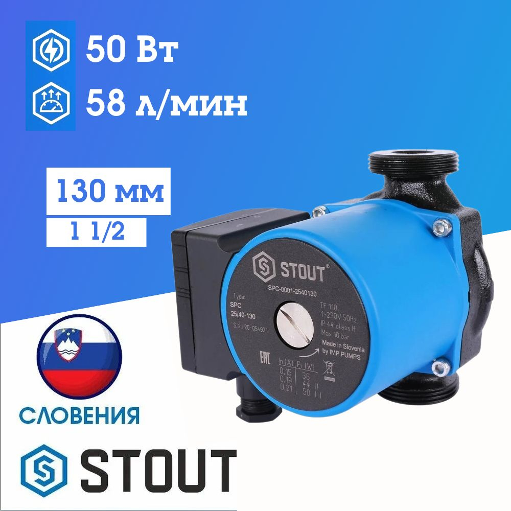 Циркуляционный насос STOUT 25-40-130мм