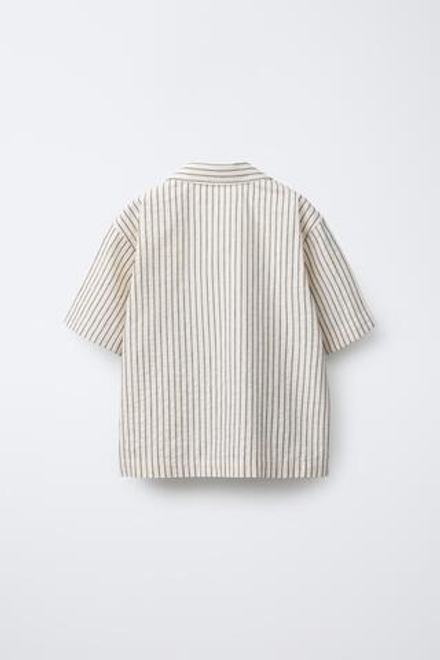 ZARA РУБАШКА В ПОЛОСКУ ИЗ РЕЛЬЕФНОЙ ТКАНИ, ЭКРЮ