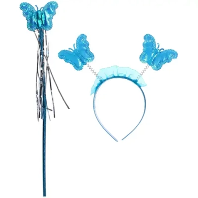 Карнавальный костюм «Волшебная сказка» (юбка, крылья, волшебная палочка, ободок), Голубой