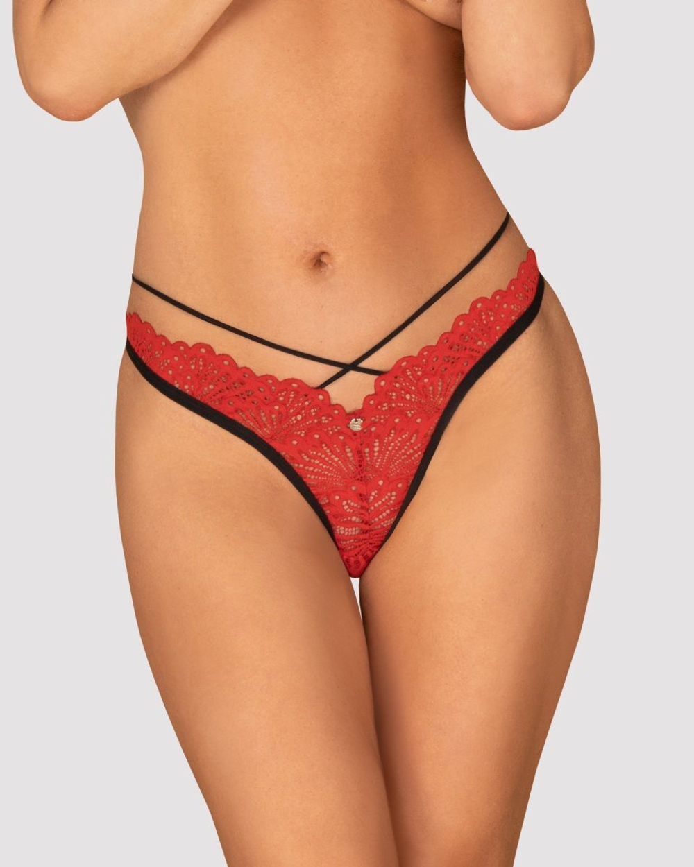 Оригинальные кружевные трусики-стринги Mettia (Размер: L-XL) (Цвет: красный с черным)