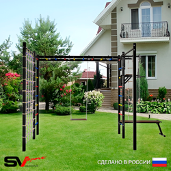 Уличная шведская стенка Sv Sport рукоход с комплектом турник прямой 2шт У5346 (Турник/Брусья/Скамья/Деревянные/Канат/кольца/лестница/Сетка)