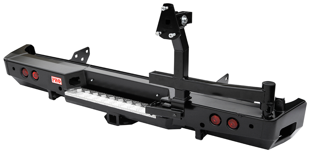 Бампер силовой задний Toyota Tundra 2007-09.2013 с квадратом под фаркоп, калиткой и фонарями РИФ