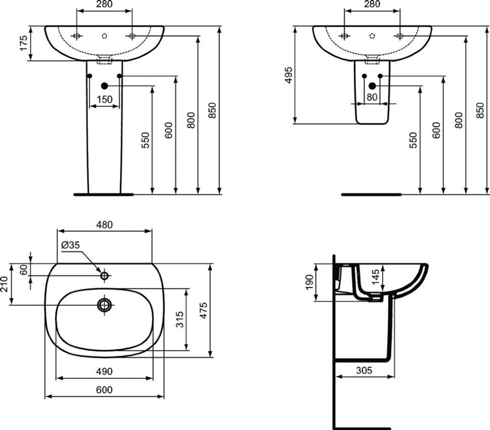 Полуколонна с крепежом Ideal Standard TESI T033401