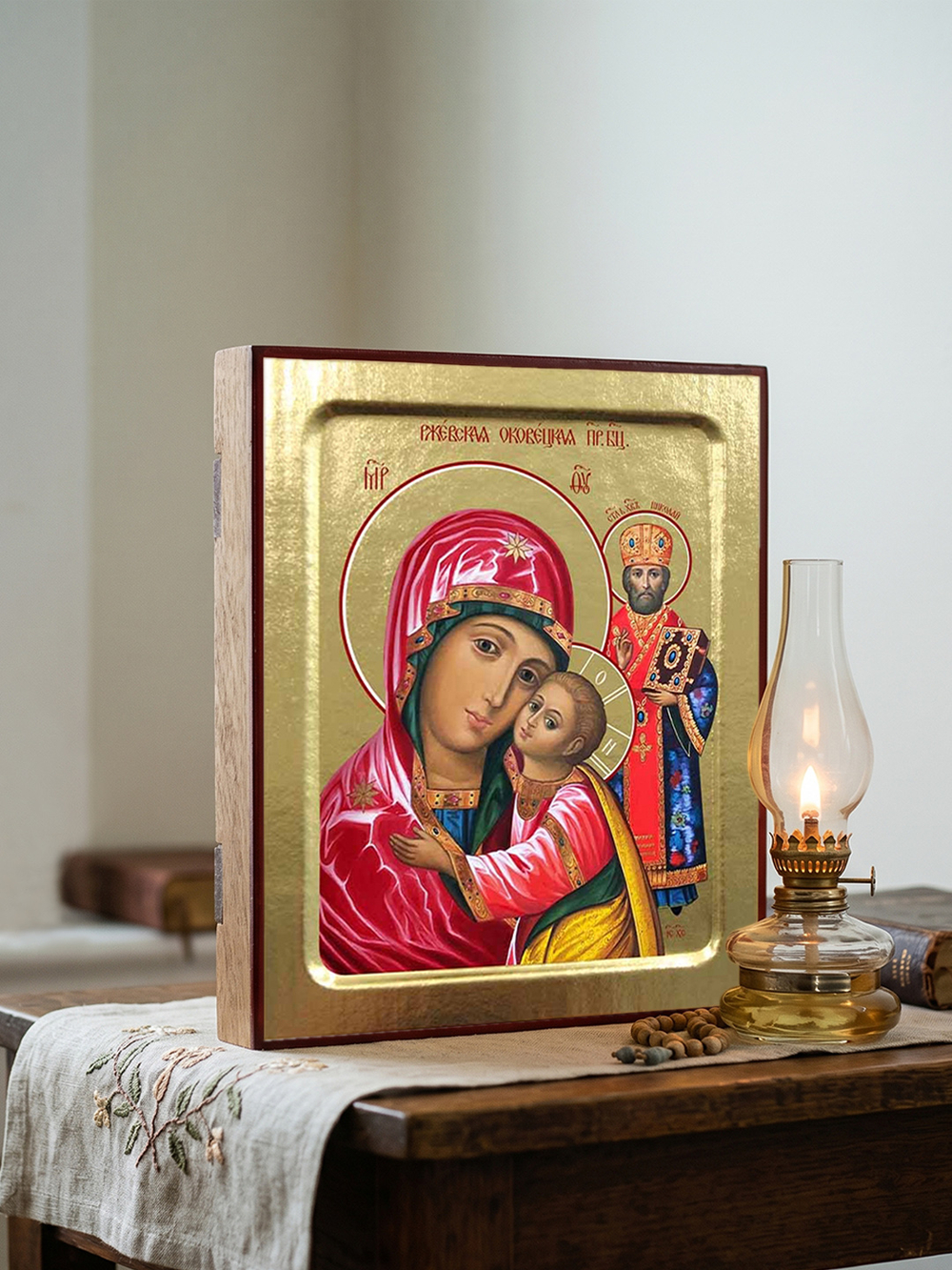 Икона Пресвятой Богородицы, Ржевская (Оковецкая) на дереве: 125 х 160 (Синопсисъ)