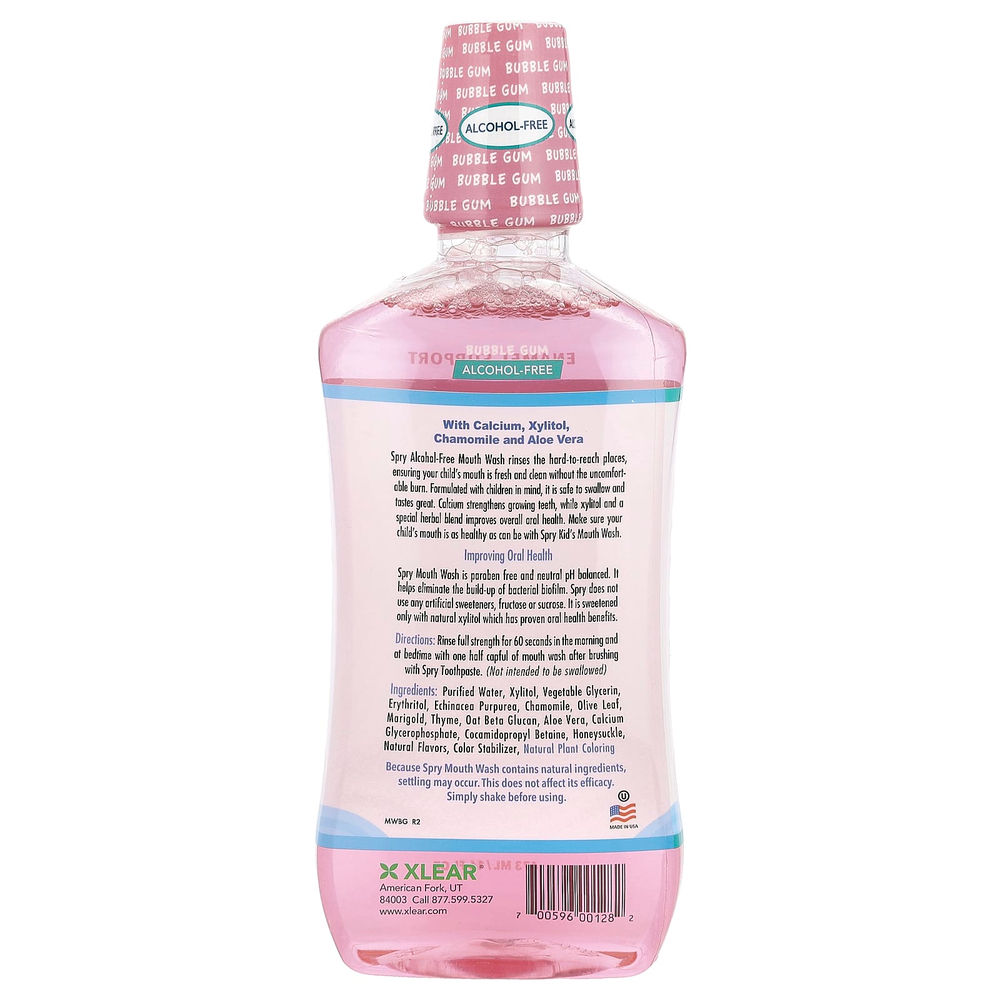 Xlear, Kid's Spry, детское средство для полоскания рта, поддерживает зубную эмаль, не содержит спирт, натуральная жевательная резинка, 473 мл (16 жидких унций)