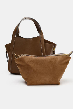 ZARA СУМКА С ПЛЕЧЕВЫМ РЕМНЕМ CITY, КОРИЧНЕВЫЙ